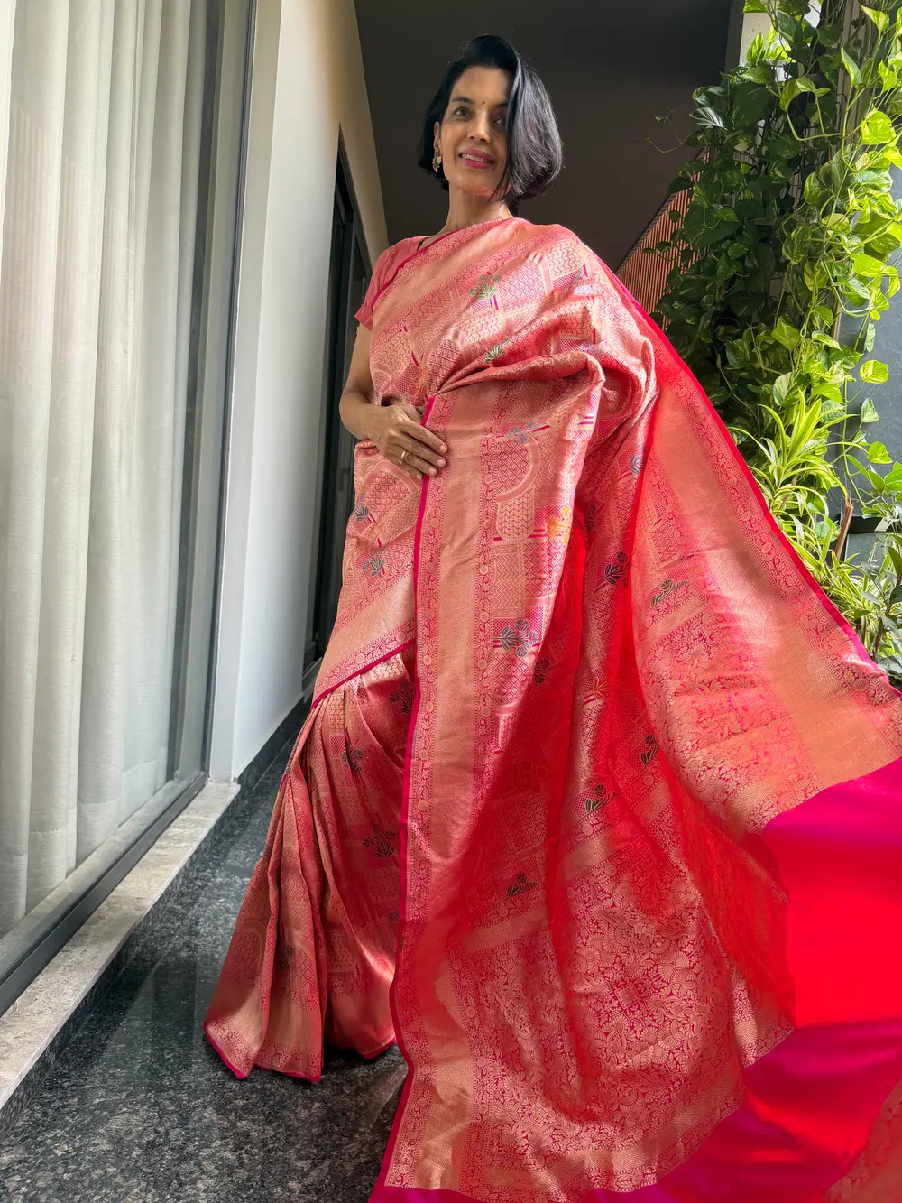Rose Gold Silk Brocade Kimkhwab Kaduwa Meenakari Banarasi Saree — Banarasi, Silk Brocade Kimkhwab, Varanasi, Uttar Pradesh