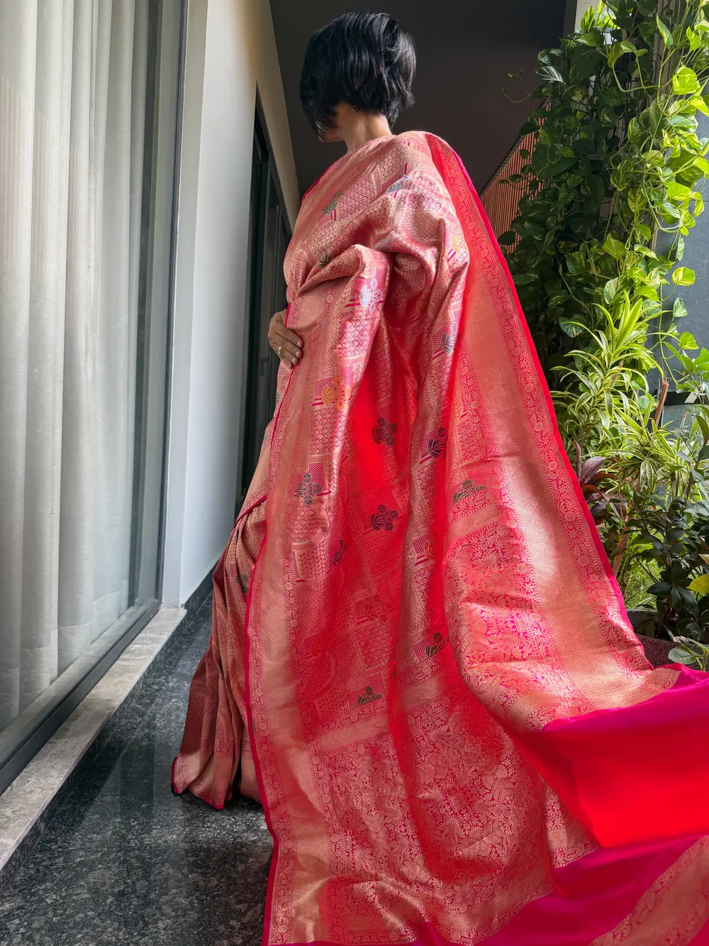 Rose Gold Silk Brocade Kimkhwab Kaduwa Meenakari Banarasi Saree — Banarasi, Silk Brocade Kimkhwab, Varanasi, Uttar Pradesh, view 6