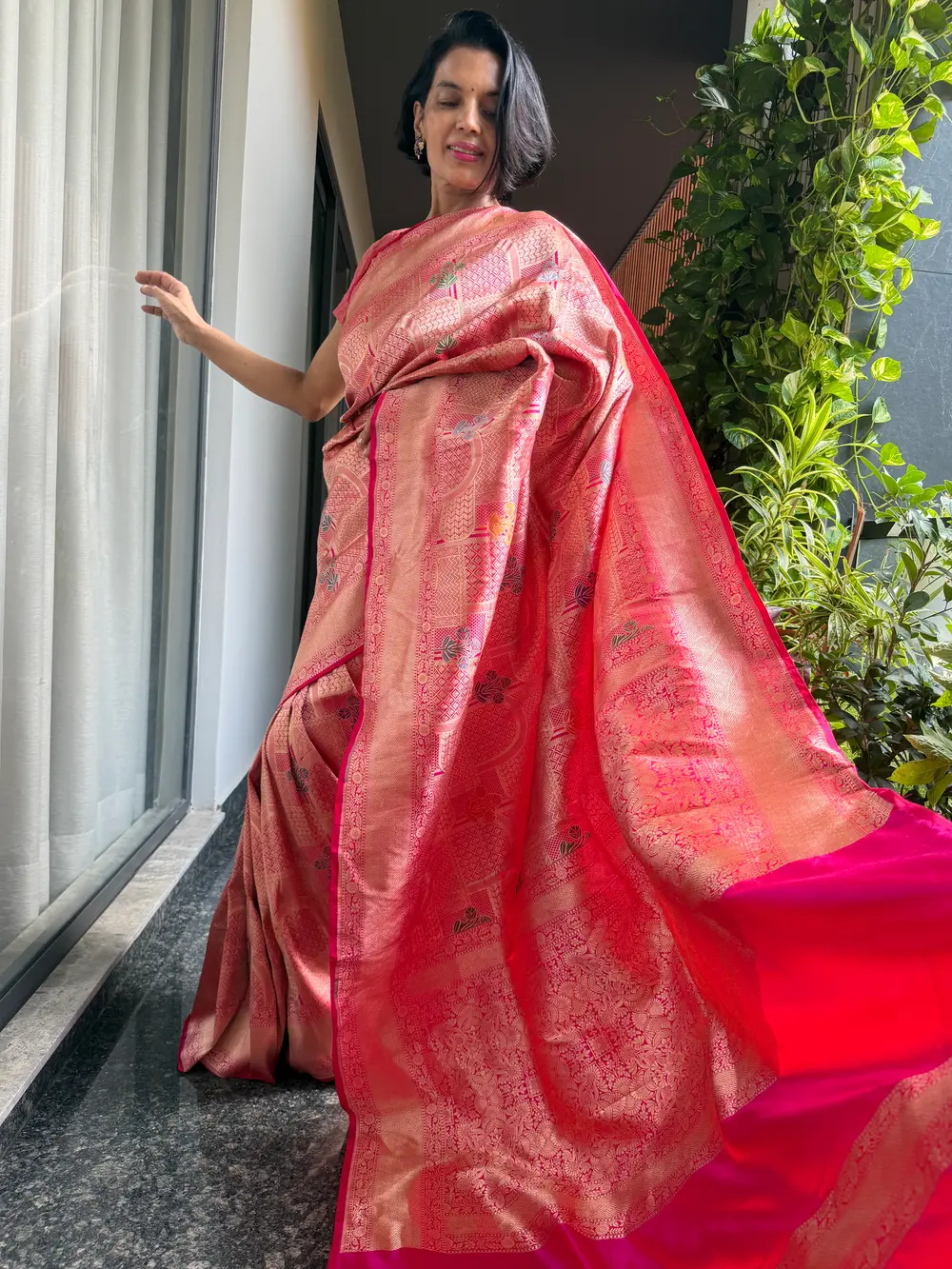 Rose Gold Silk Brocade Kimkhwab Kaduwa Meenakari Banarasi Saree — Banarasi, Silk Brocade Kimkhwab, Varanasi, Uttar Pradesh, view 5