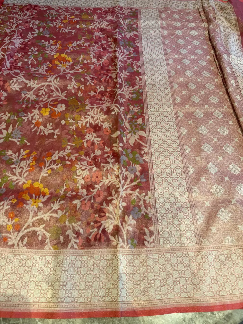Rose Pink Tissue Cotton Cutwork Jamdani Banarasi Saree — Banarasi, Tissue Cotton, Varanasi, Uttar Pradesh, view 8