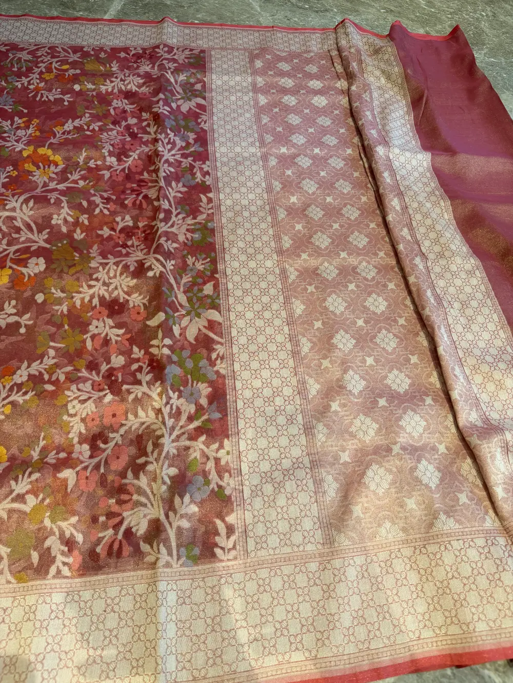 Rose Pink Tissue Cotton Cutwork Jamdani Banarasi Saree — Banarasi, Tissue Cotton, Varanasi, Uttar Pradesh, view 9
