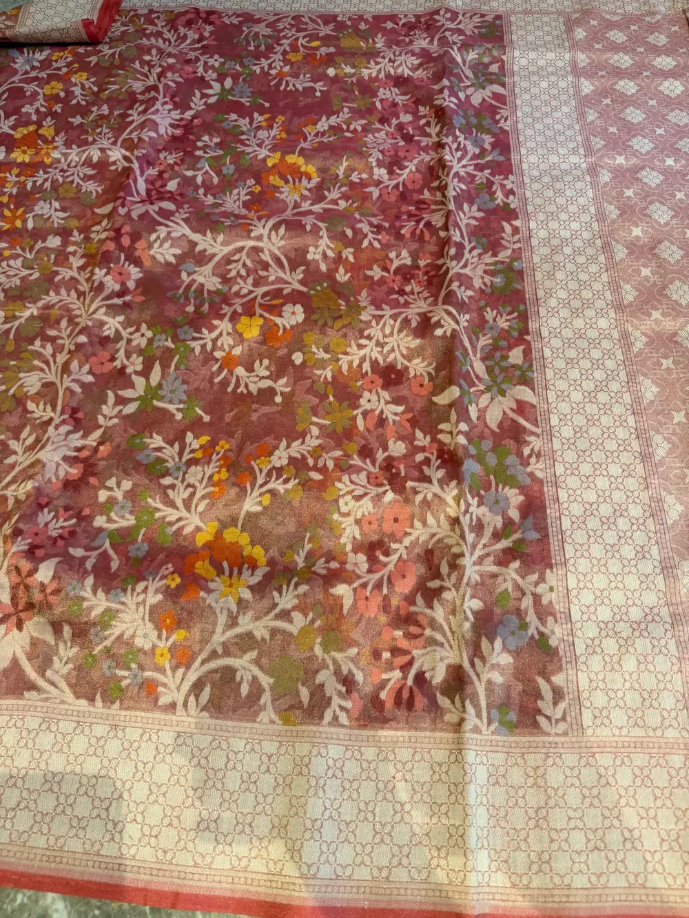 Rose Pink Tissue Cotton Cutwork Jamdani Banarasi Saree — Banarasi, Tissue Cotton, Varanasi, Uttar Pradesh, view 10