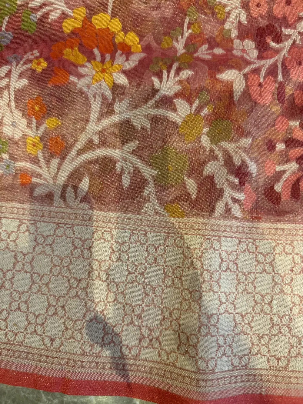 Rose Pink Tissue Cotton Cutwork Jamdani Banarasi Saree — Banarasi, Tissue Cotton, Varanasi, Uttar Pradesh, view 12