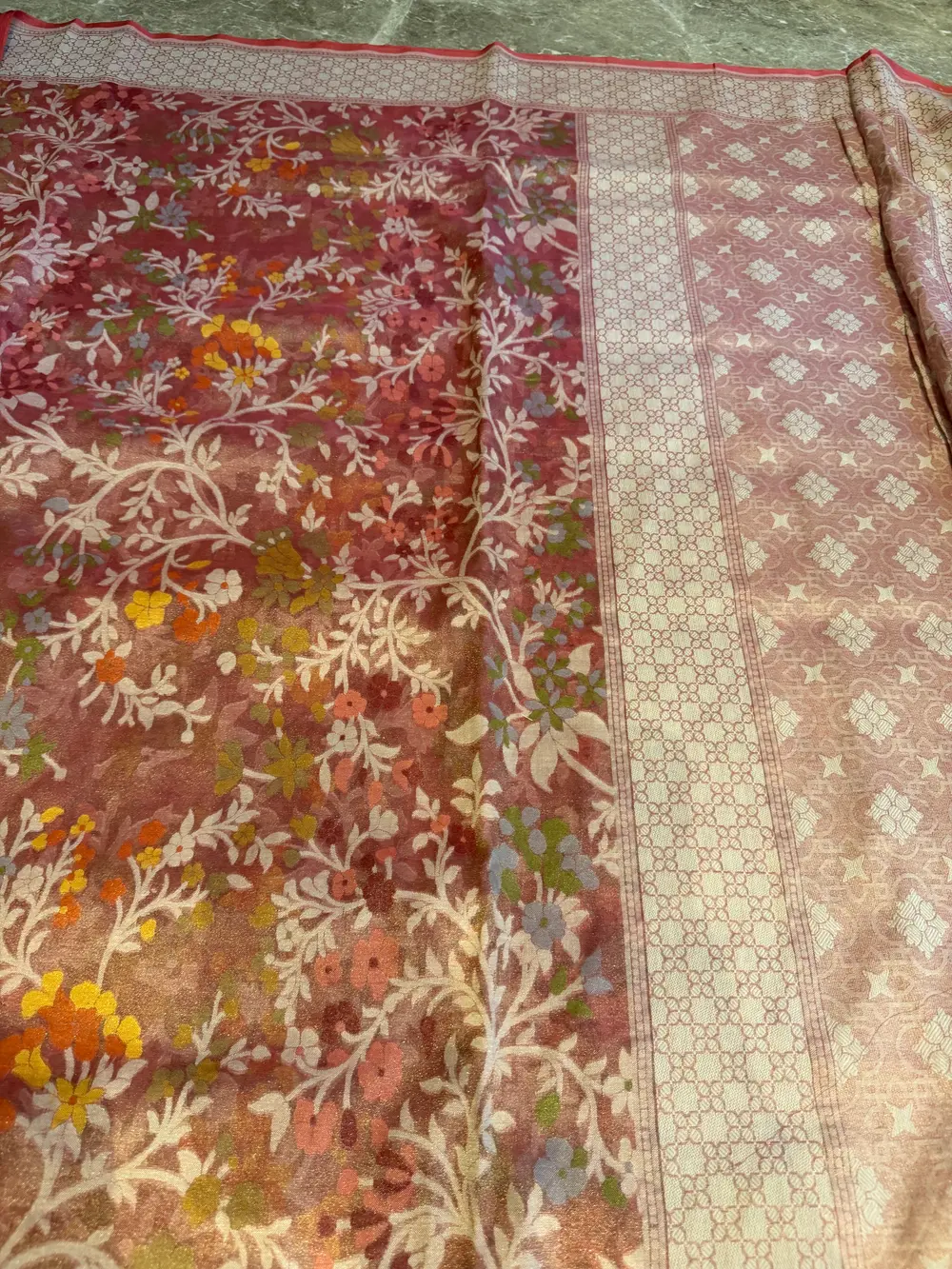 Rose Pink Tissue Cotton Cutwork Jamdani Banarasi Saree — Banarasi, Tissue Cotton, Varanasi, Uttar Pradesh, view 13