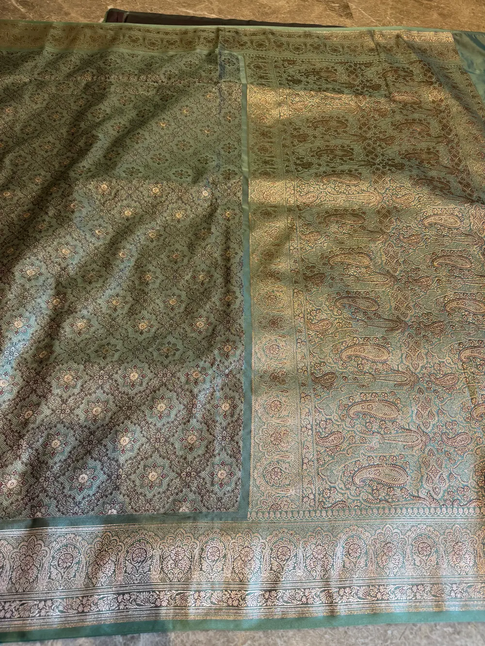 Limited-Edition Seafoam Tanchoi–Khimkhaab Fusion Banarasi Saree — Banarasi, Silk Tanchoi & Silk Brocade Khimkhaab, Varanasi, Uttar Pradesh, view 8