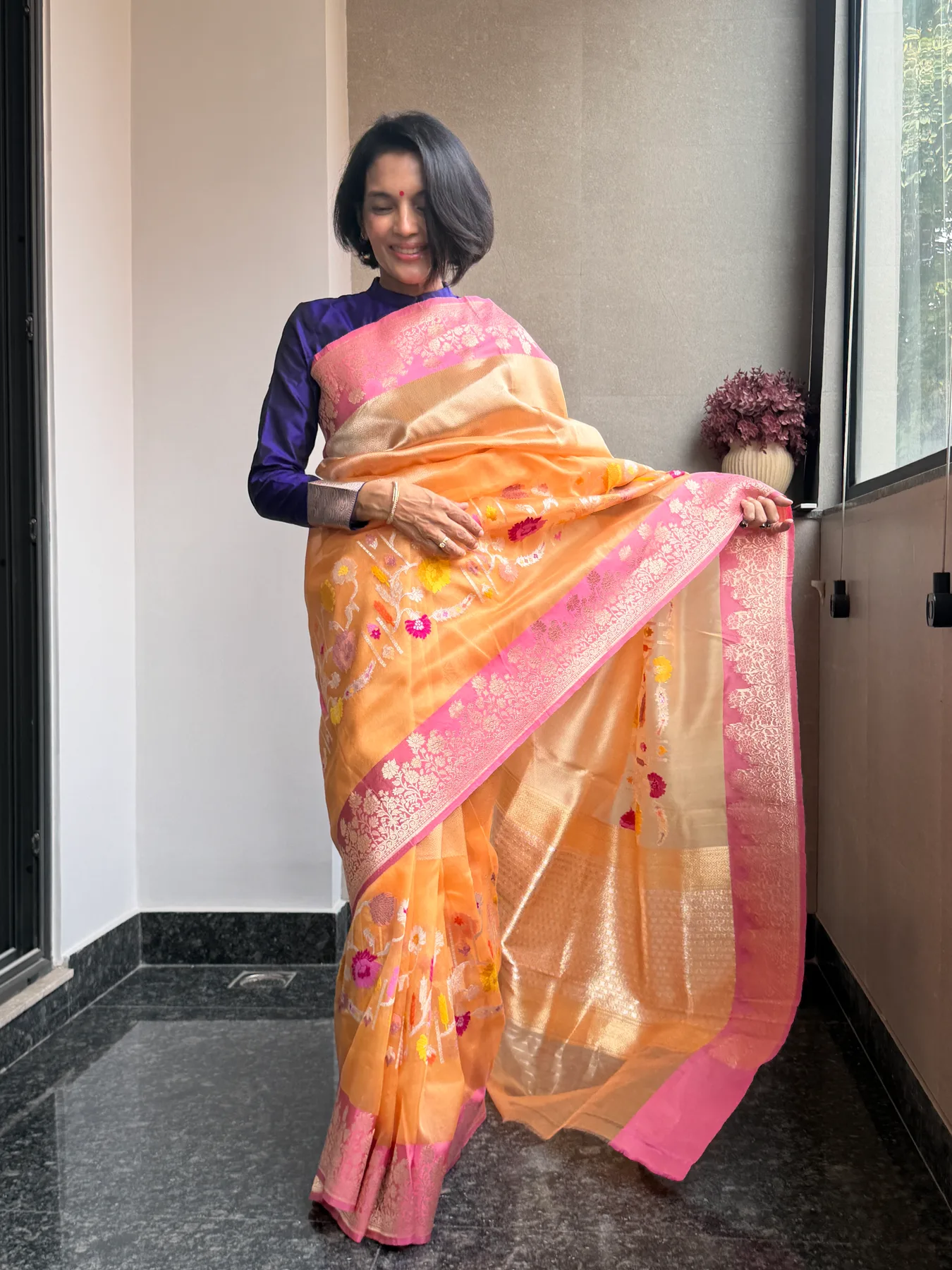 Champagne Kora Silk Tissue Brocade Kadiyal Banarasi collector’s saree