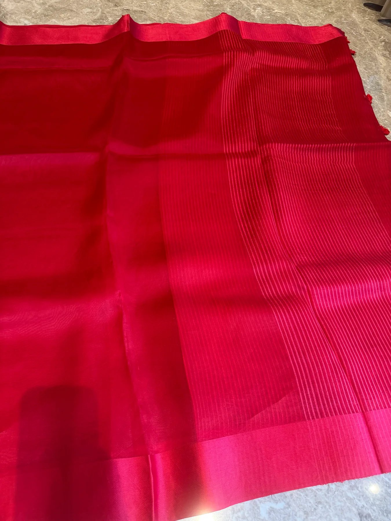 Modern Red Kora Silk & Mushroo Twill Banarasi Saree — Banarasi, Kora Silk & Mushroo Twill Silk, Varanasi, Uttar Pradesh, view 6
