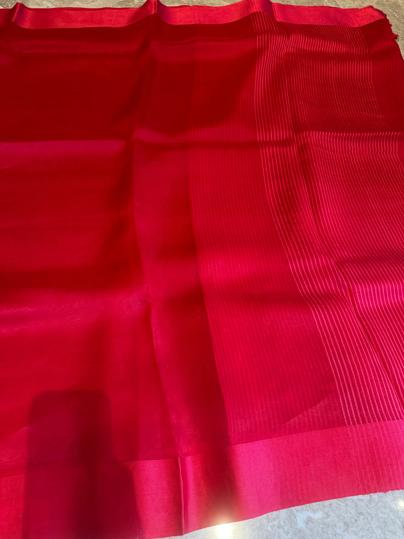 Modern Red Kora Silk & Mushroo Twill Banarasi Saree — Banarasi, Kora Silk & Mushroo Twill Silk, Varanasi, Uttar Pradesh, view 7