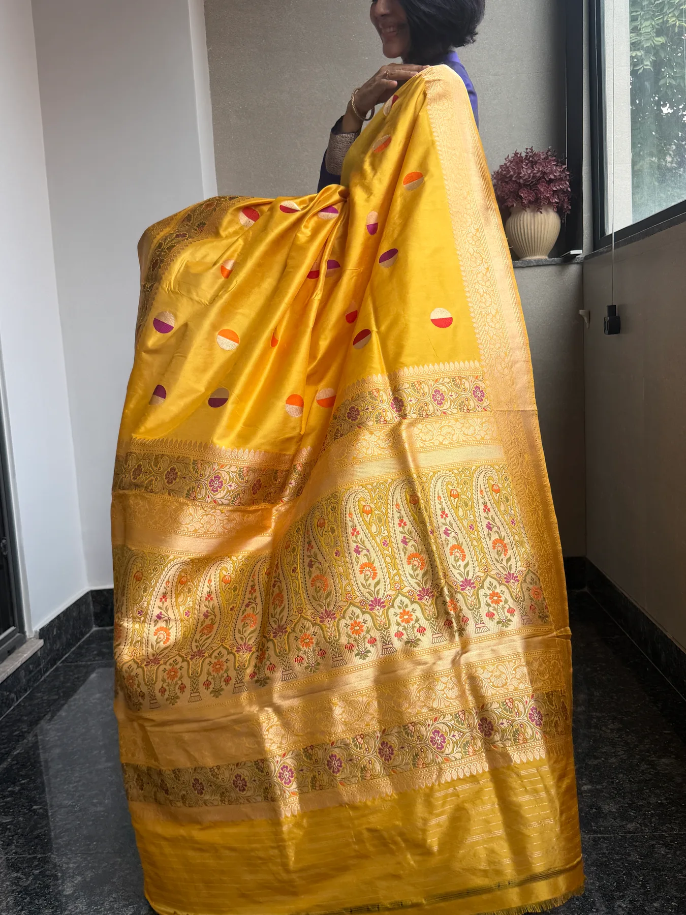 Mustard Gold Pure Katan Silk Kaduwa Meena Banarasi Saree — view 6