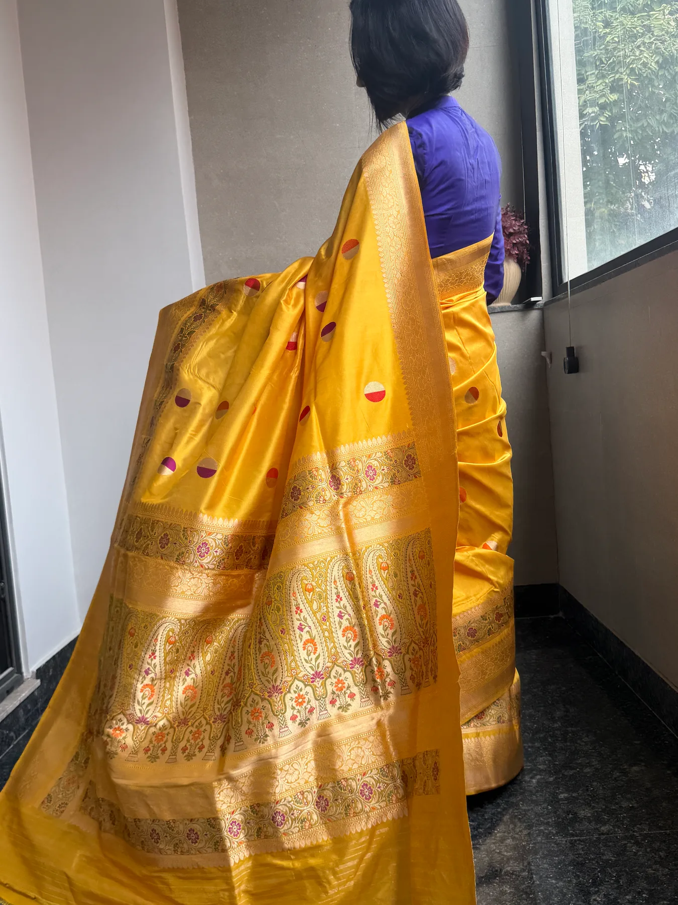 Mustard Gold Pure Katan Silk Kaduwa Meena Banarasi Saree — view 9