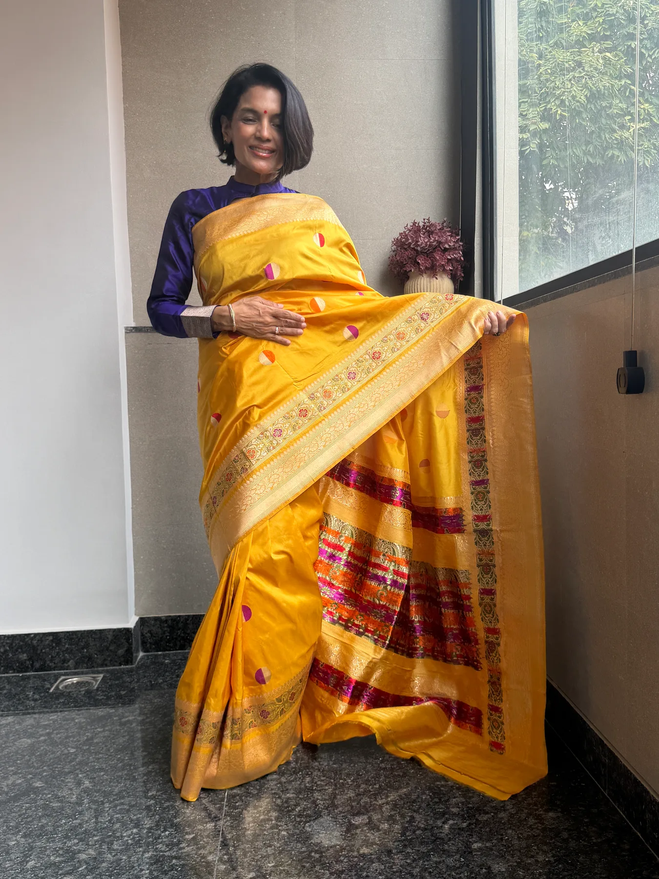 Mustard Gold Pure Katan Silk Kaduwa Meena Banarasi Saree — view 1