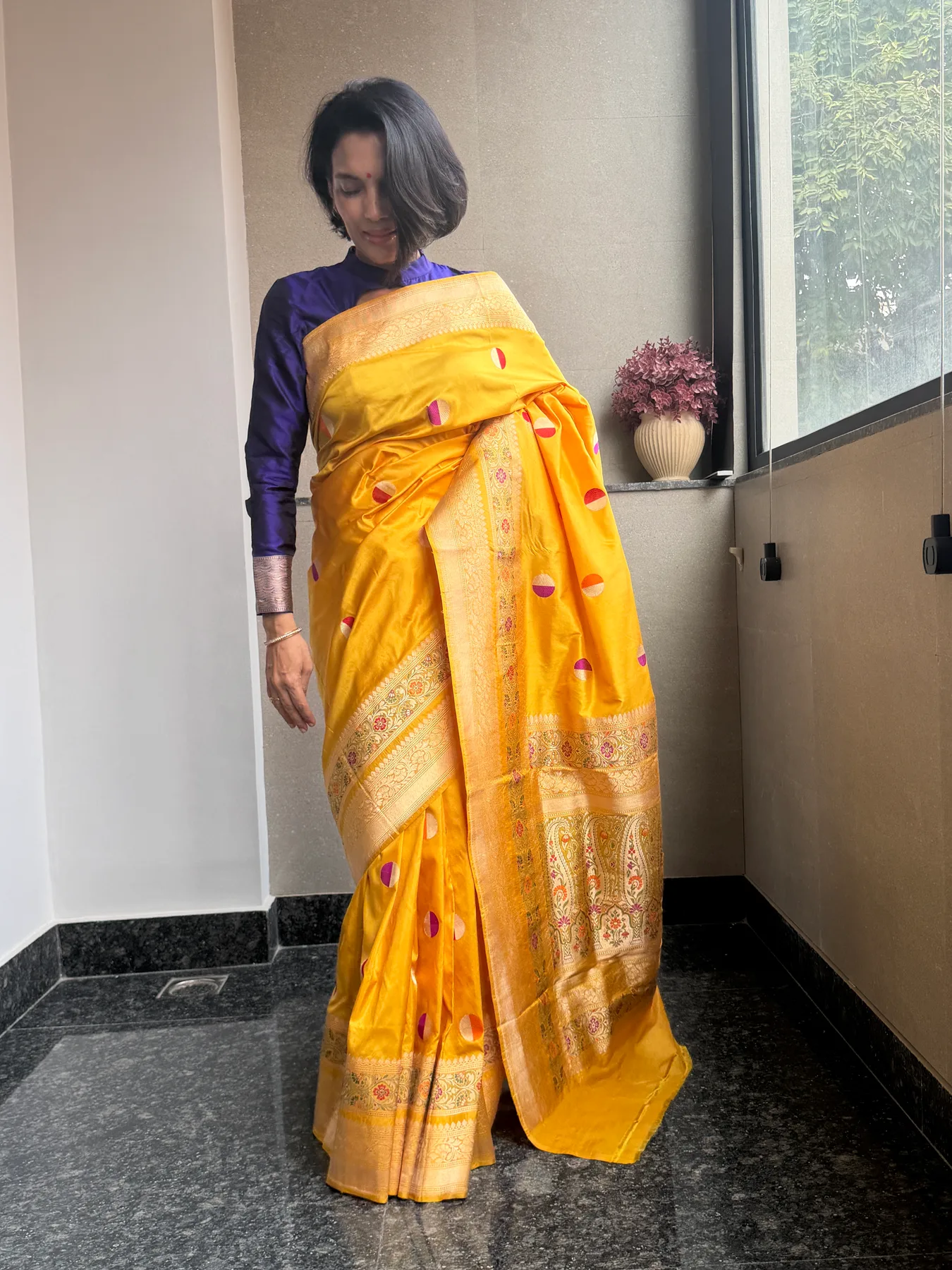 Mustard Gold Pure Katan Silk Kaduwa Meena Banarasi Saree — view 4