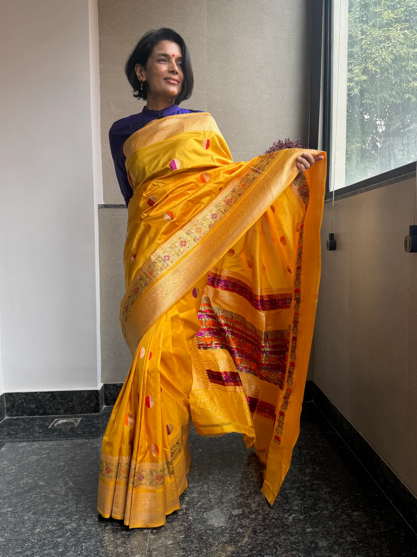 Mustard Gold Pure Katan Silk Kaduwa Meena Banarasi Saree — view 3