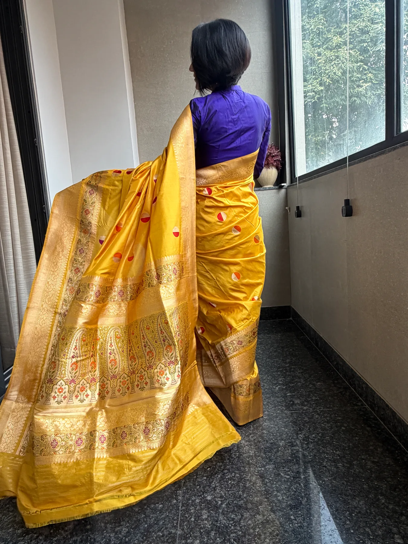 Mustard Gold Pure Katan Silk Kaduwa Meena Banarasi Saree — view 10
