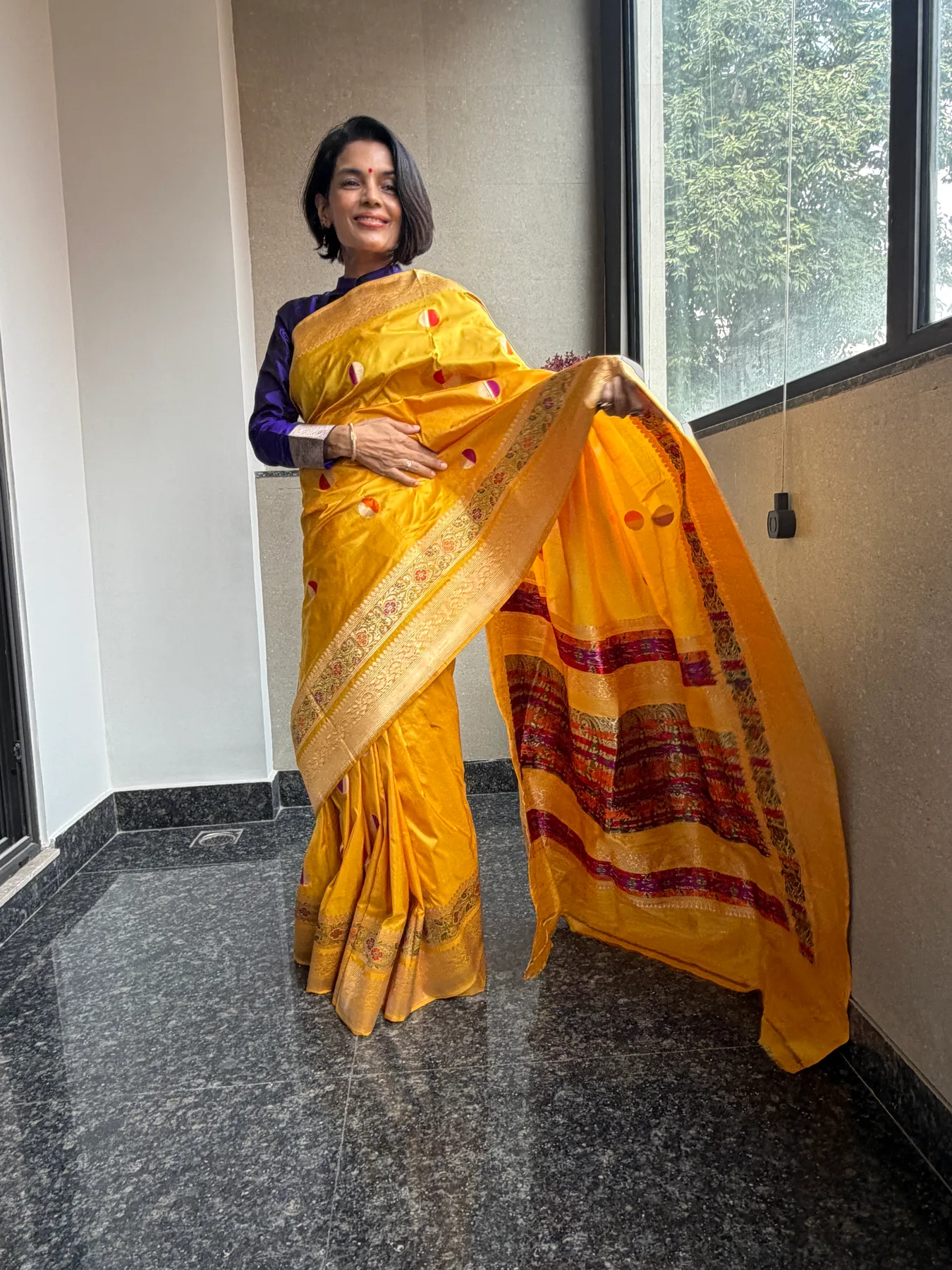 Mustard Gold Pure Katan Silk Kaduwa Meena Banarasi Saree — view 2