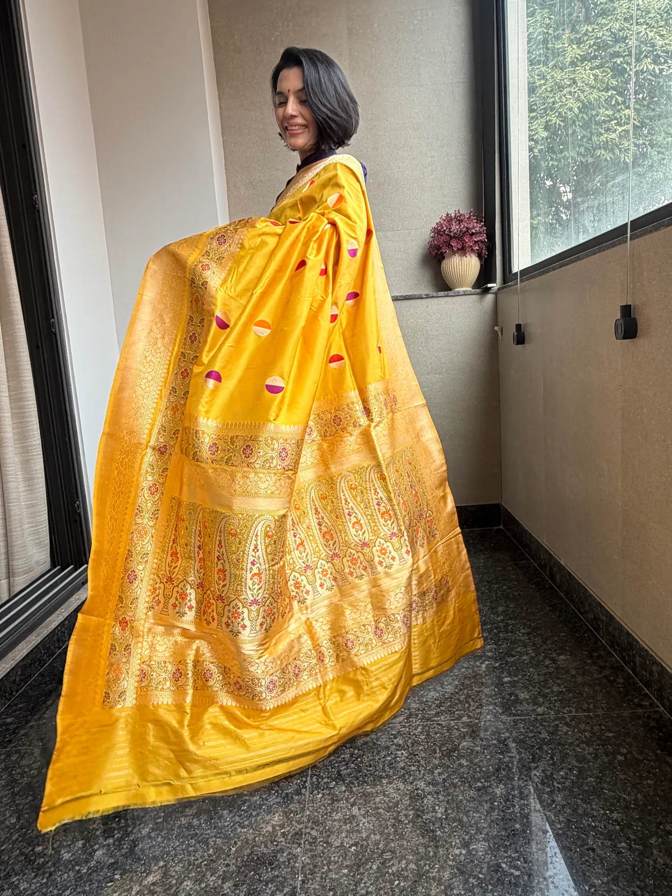 Mustard Gold Pure Katan Silk Kaduwa Meena Banarasi Saree — view 8