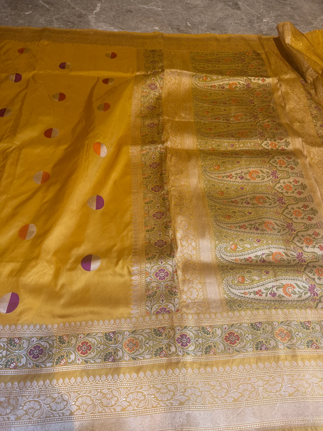 Mustard Gold Pure Katan Silk Kaduwa Meena Banarasi Saree — view 11