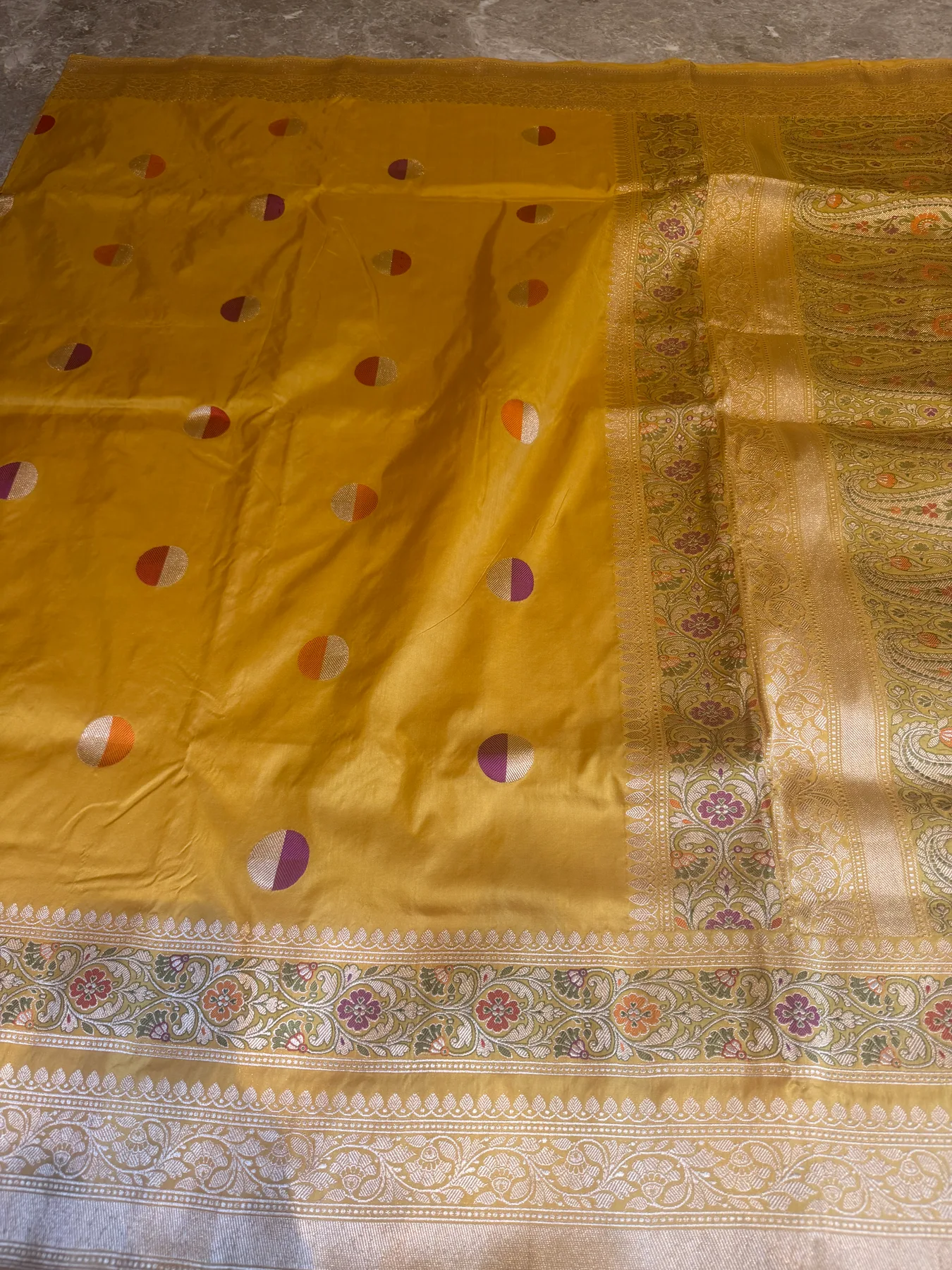 Mustard Gold Pure Katan Silk Kaduwa Meena Banarasi Saree — view 12