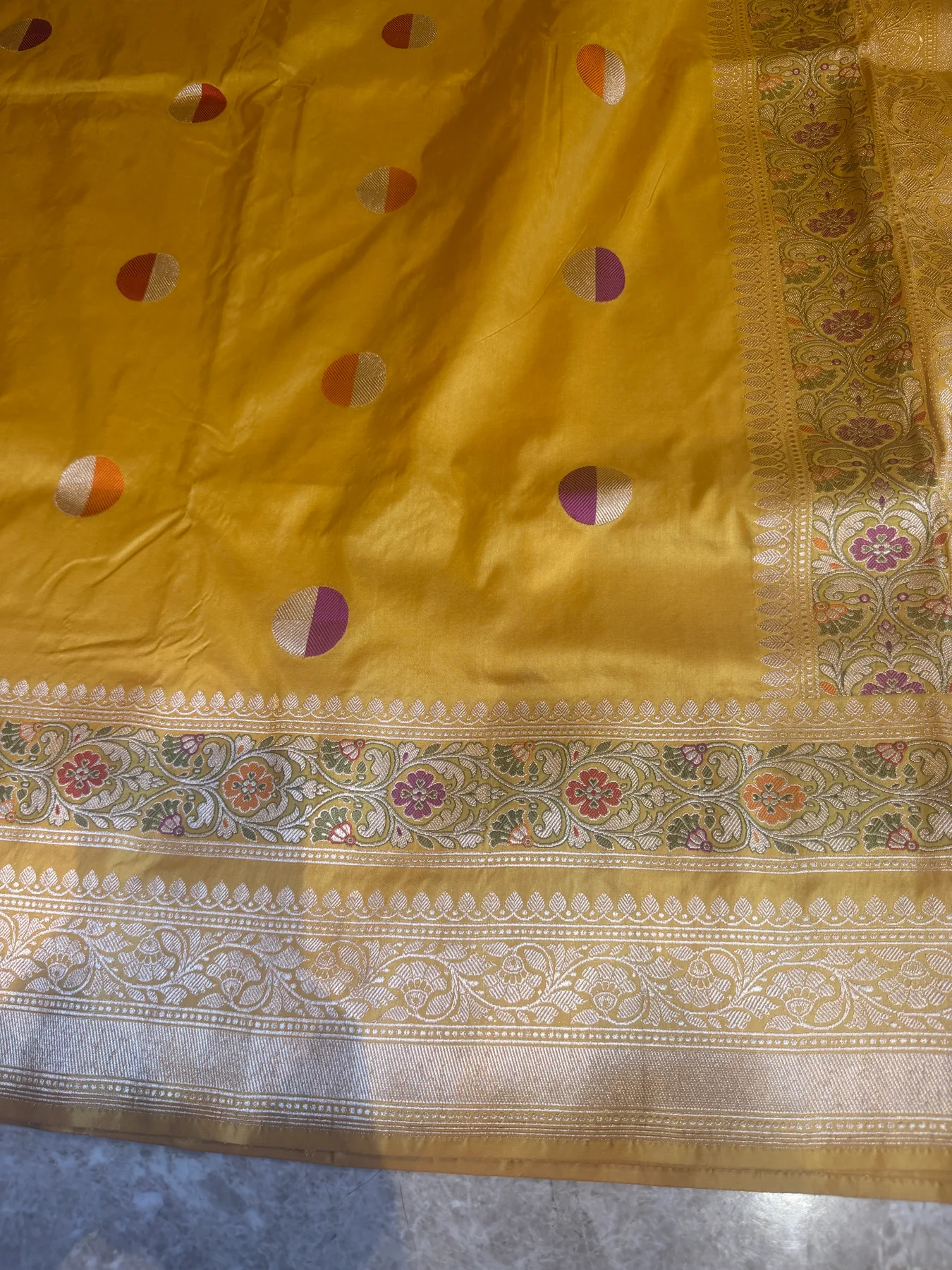 Mustard Gold Pure Katan Silk Kaduwa Meena Banarasi Saree — view 13