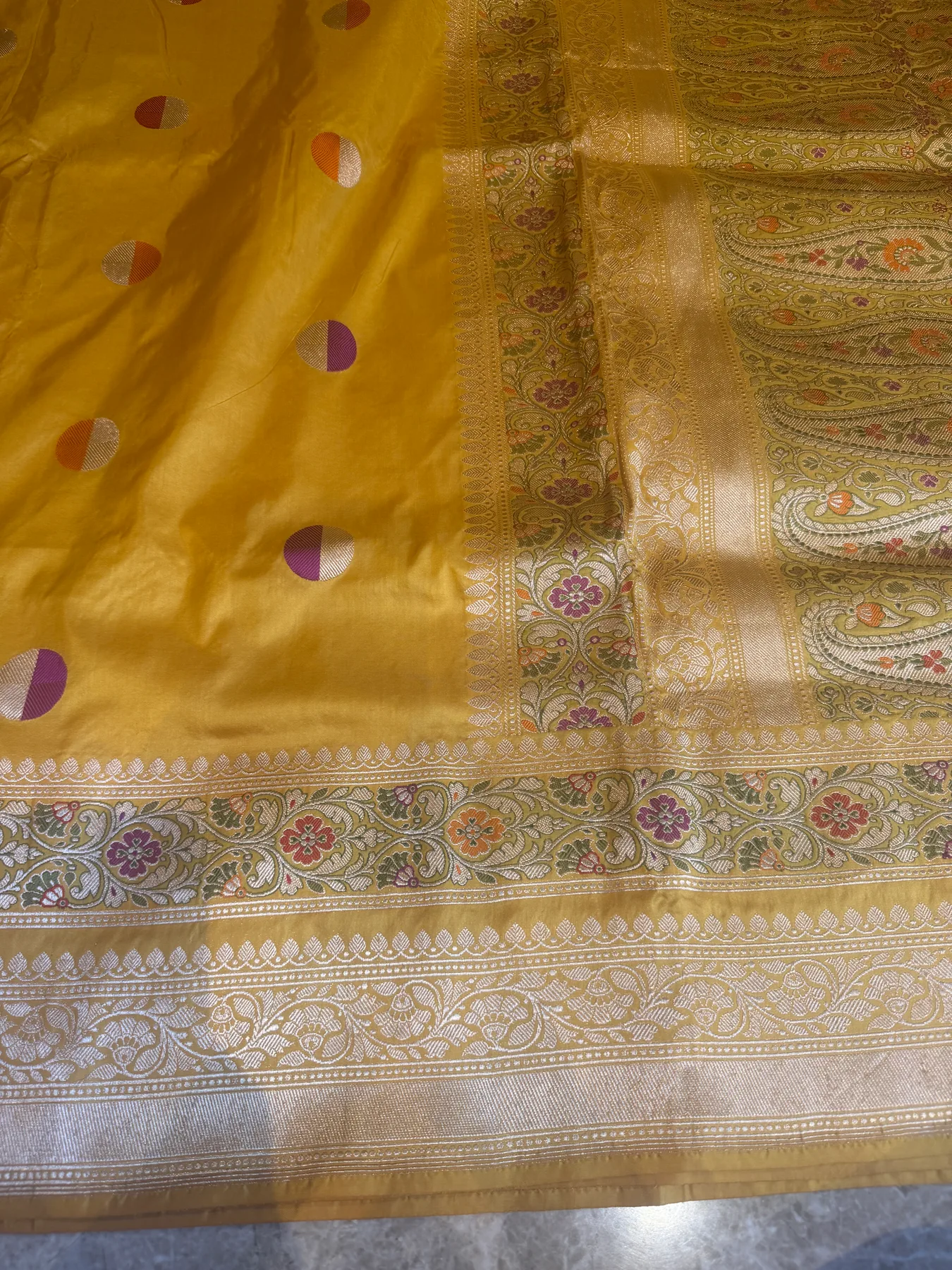 Mustard Gold Pure Katan Silk Kaduwa Meena Banarasi Saree — view 14