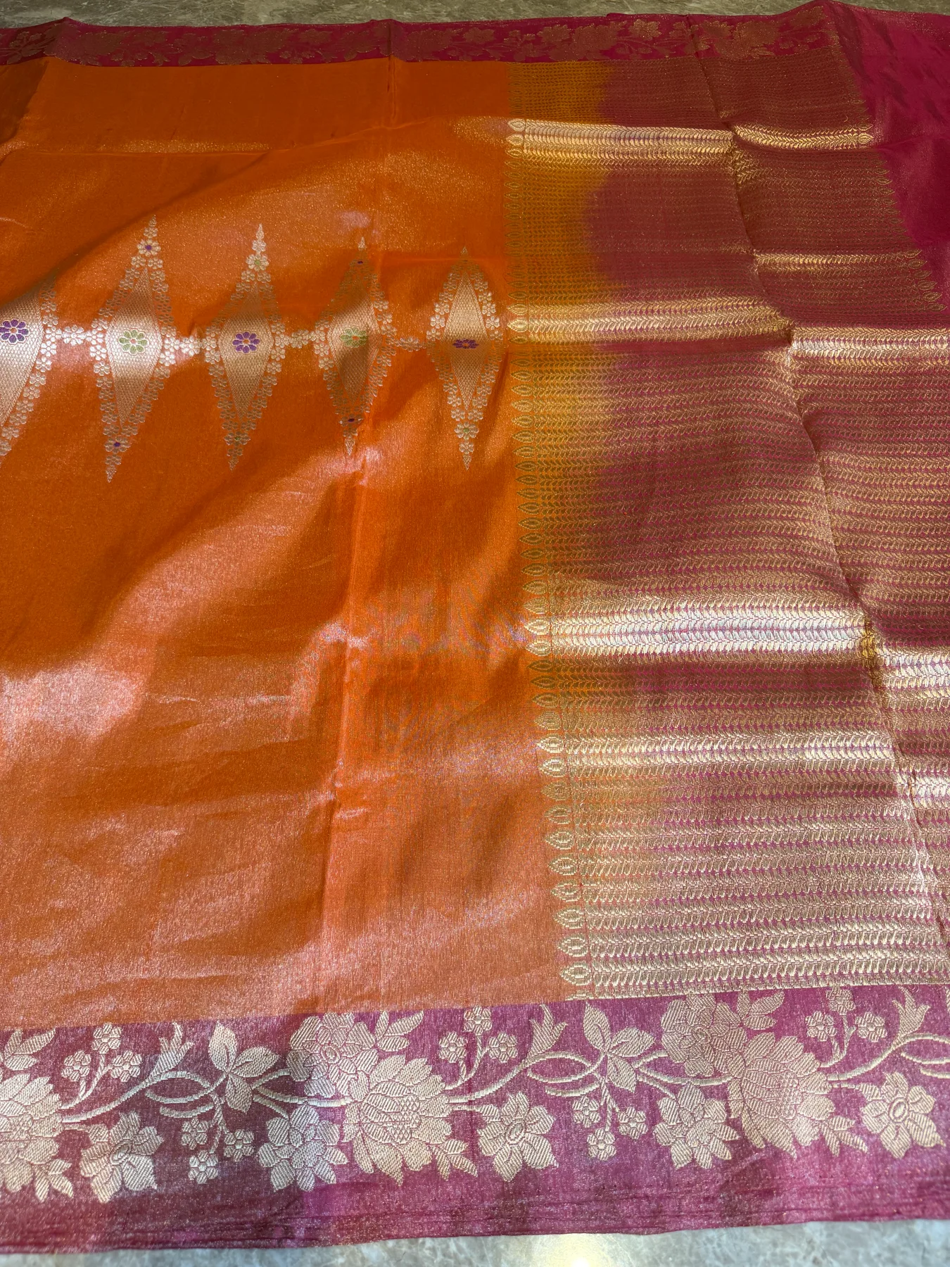 Orange Tissue Kora Silk Kaduwa Meenakari Banarasi Saree, view 7