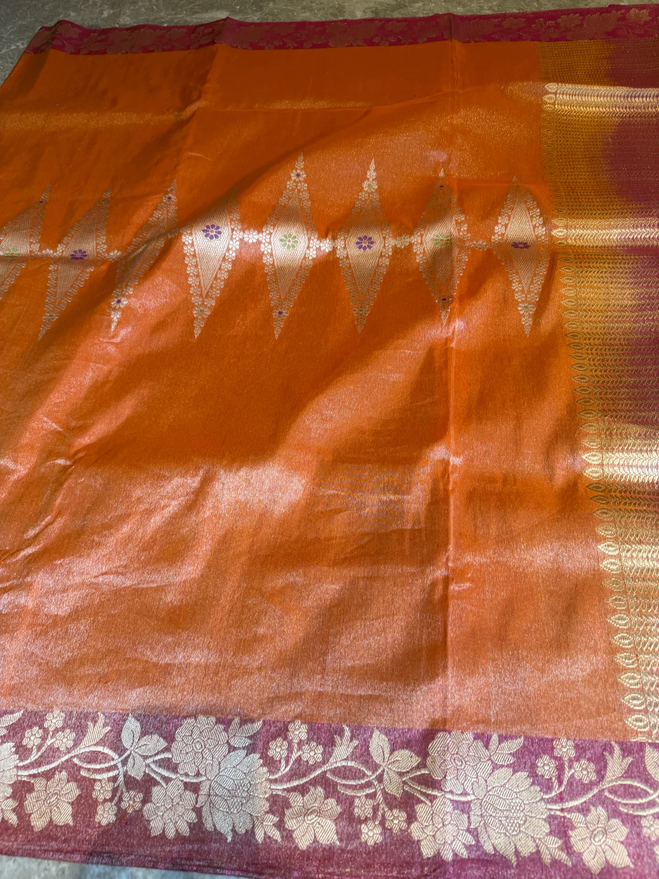 Orange Tissue Kora Silk Kaduwa Meenakari Banarasi Saree, view 6