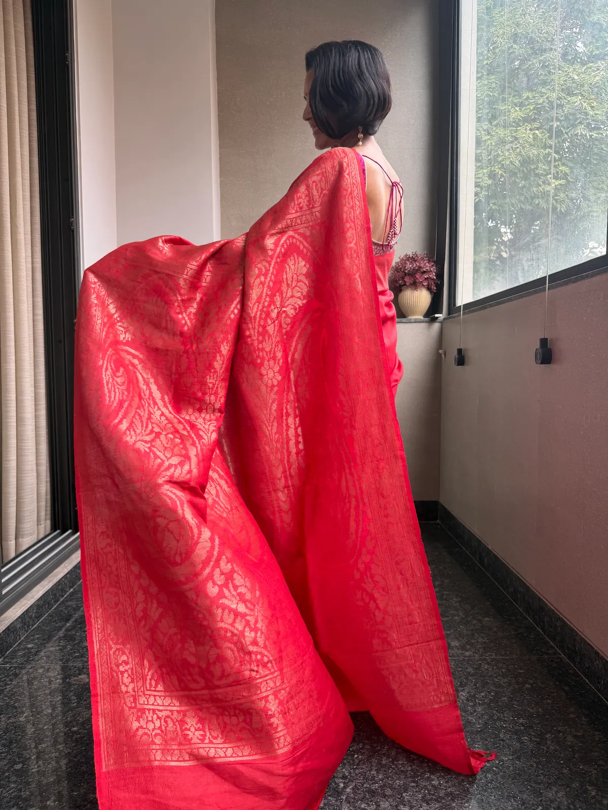 Red Pure Tussar Kaduwa Banarasi saree border detail